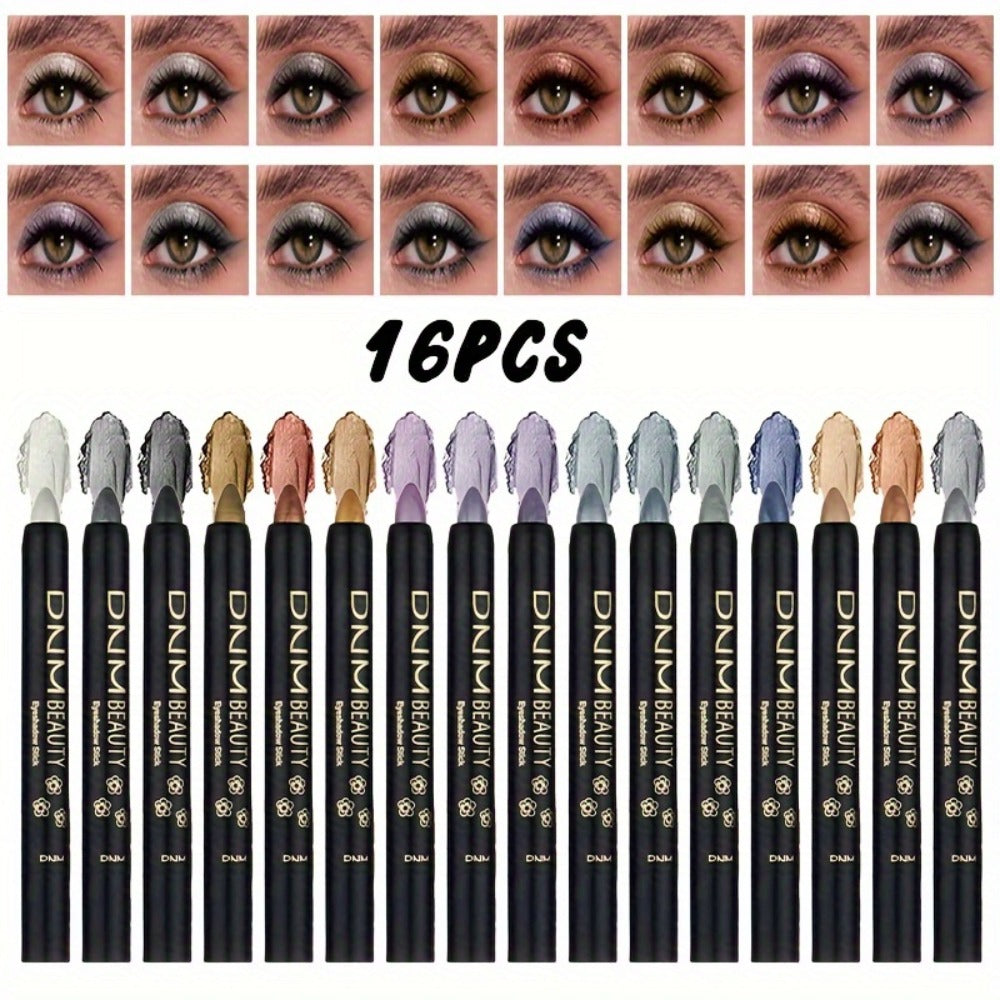 Gel Eyeshadow Stick Pencil Set 16 Colors Pearl Shimmer Matte Blendable Eye Makeup Crayons, for Makeup, Travel and Everyday Vanity Use
