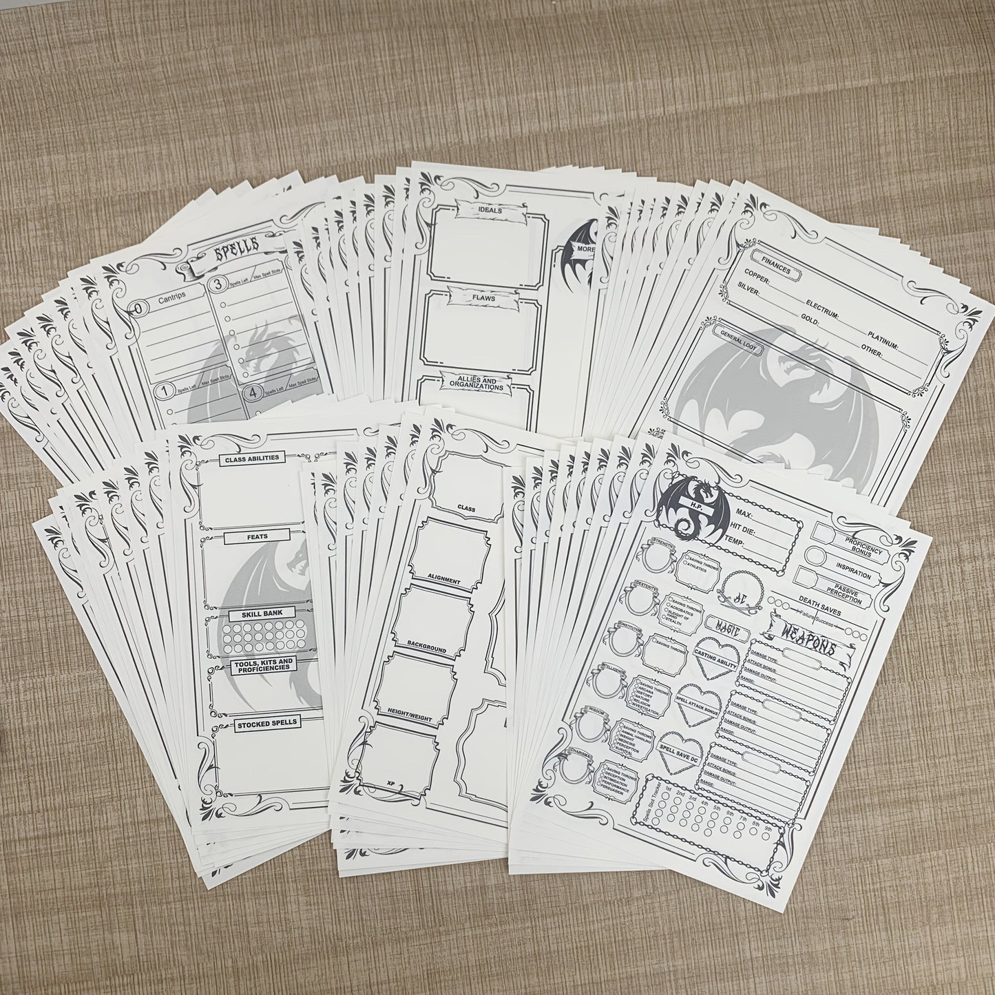 DnD 5e Character Sheet Set with Spell Tracker, A5 Player Journal for Dungeons & Dragons Campaigns