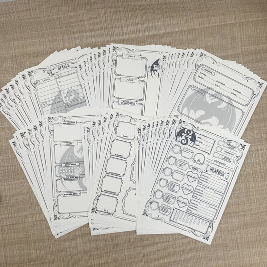 DnD 5e Character Sheet Set with Spell Tracker, A5 Player Journal for Dungeons & Dragons Campaigns