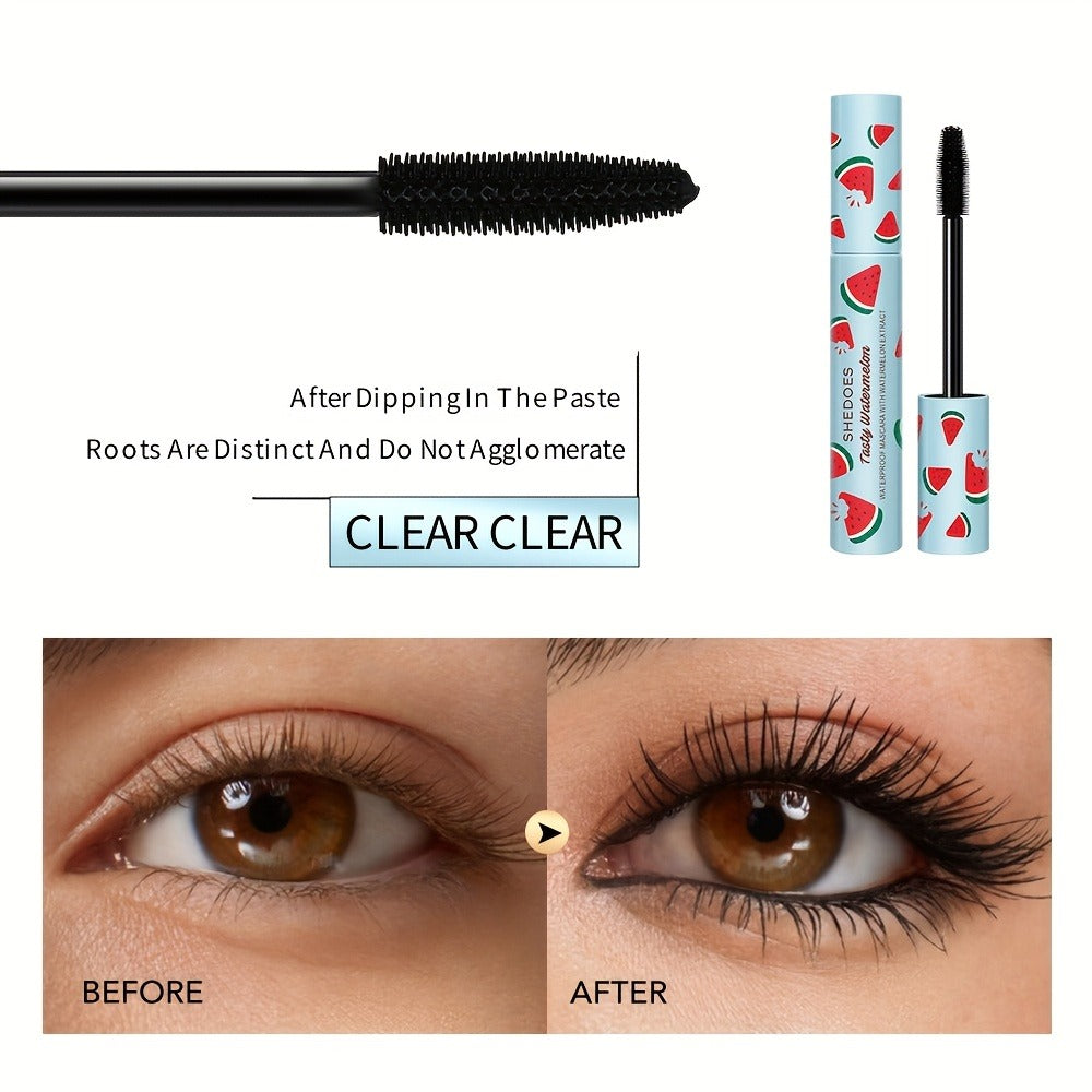 Black Mascara Two-Piece Set in Blue Watermelon-Print Tubes with Straight Black Bristle Applicator Wands