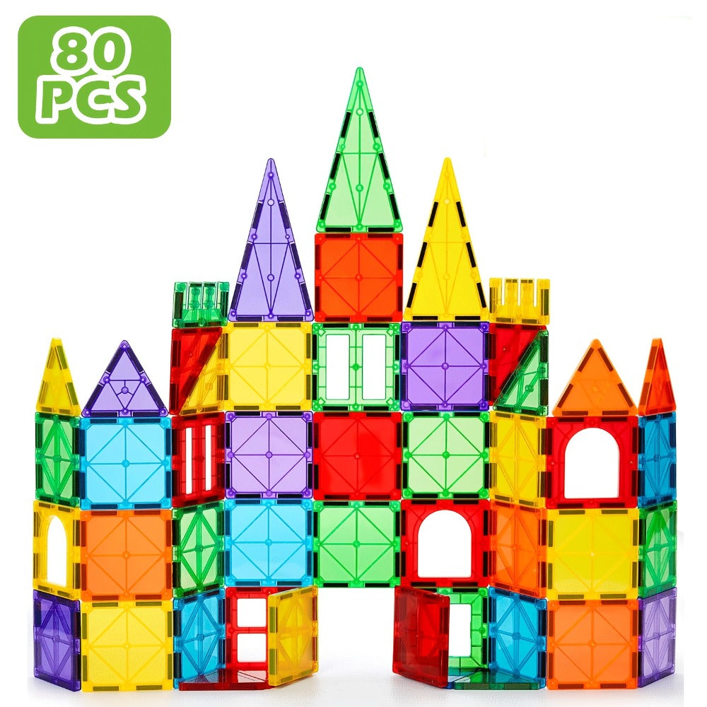 Magnetic Tiles Building Set for Kids 3 4 5 6 7 8 – 80 106 136 205pcs Clear 3D Magnet Building Blocks STEM Educational Toy Child-Safe ABS