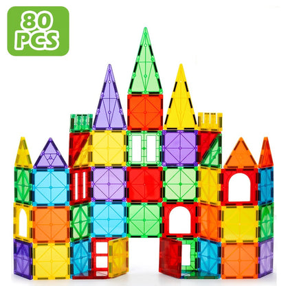 Magnetic Tiles Building Set for Kids 3 4 5 6 7 8 – 80 106 136 205pcs Clear 3D Magnet Building Blocks STEM Educational Toy Child-Safe ABS
