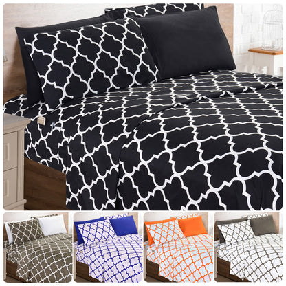 Bed Sheet Set Geometric Trellis Microfiber in Size-Dependent 4- or 6-Piece Configuration with 16-Inch Pocket