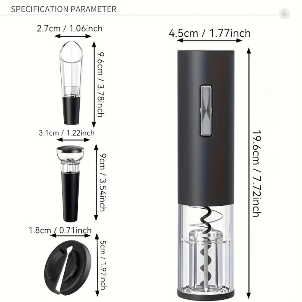 Electric Wine Opener Set 4-in-1 Rechargeable - USB-C Corkscrew with Blue LED, Vacuum Stopper