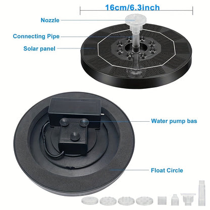 LED Solar Fountain Pump with 3W 16 cm Disc, 1500mAh Battery and Six Pictured Spray Combinations