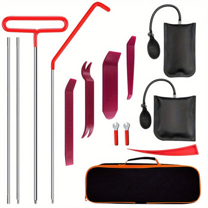 Fourteen-Piece Automotive Entry and Trim Tool Kit with Air Wedges, Long-Reach Rods and Carry Case