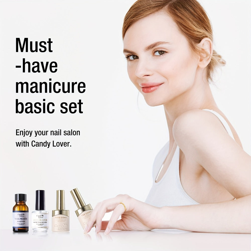 Gel Nail Dehydrator & Primer Kit 4-Piece – Nail Prep Dehydrator, Bonding Primer, Gel Base Coat & Top Coat for Long-Lasting Chip-Free Gel