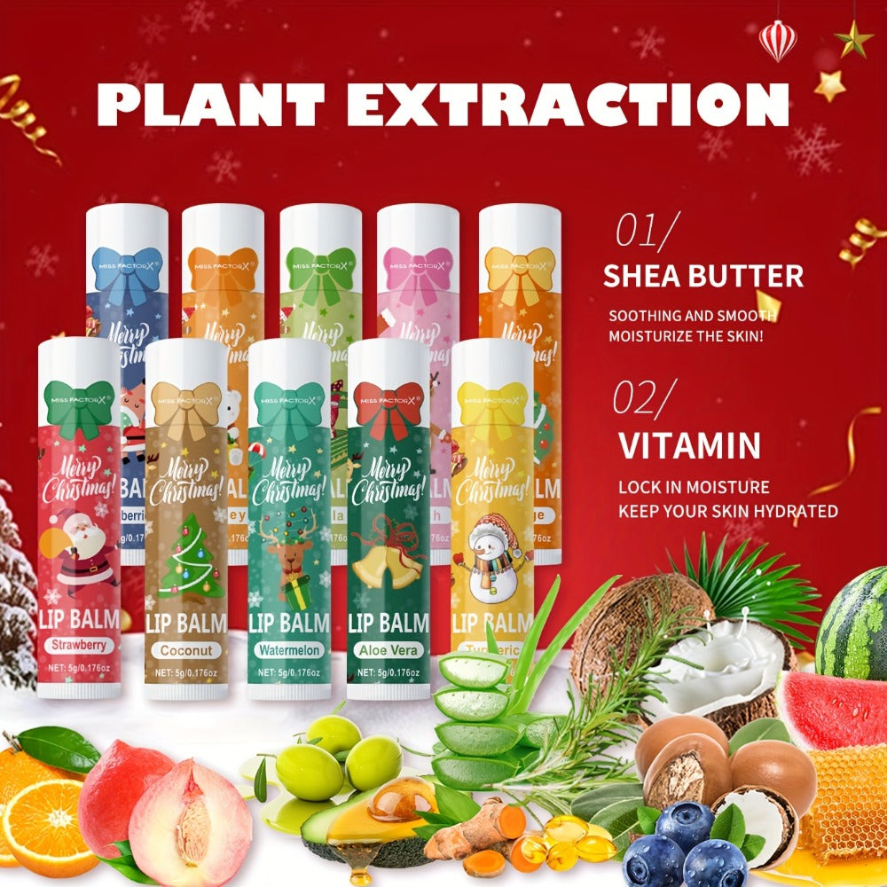 Moisturizing Lip Balm Set 10-Pack with Vitamin E – MISS FACTORX Natural Look Lipstick Collection for Women, Hydrating & Nourishing