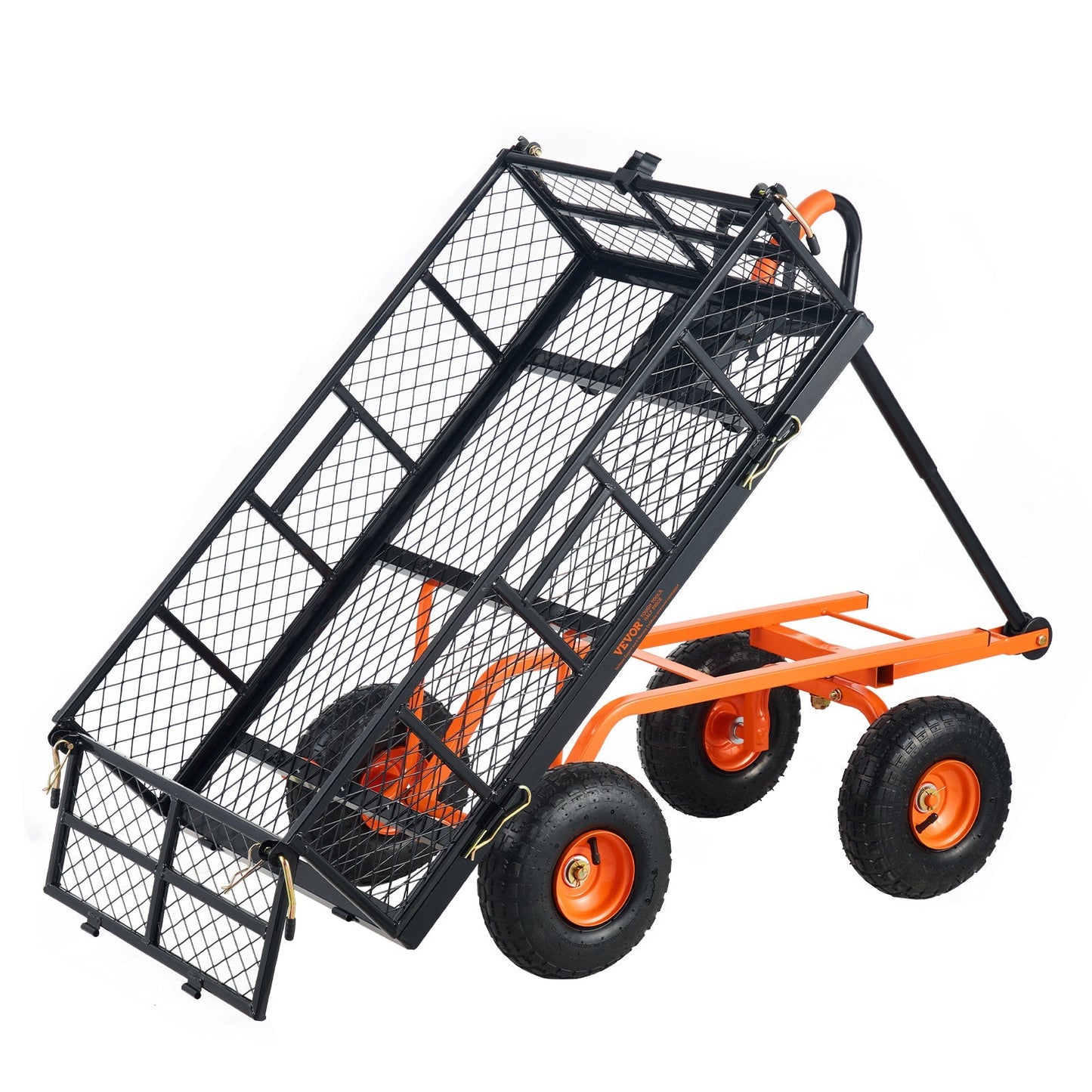 Garden Dump Cart Convertible Flatbed Utility Wheelbarrow with 2-in-1 Handle, Removable Side Panels