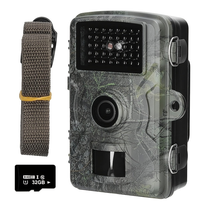 48MP 1296P Trail Camera with Infrared LEDs, Color Screen and Included 32GB Memory Card in Green Camo Housing