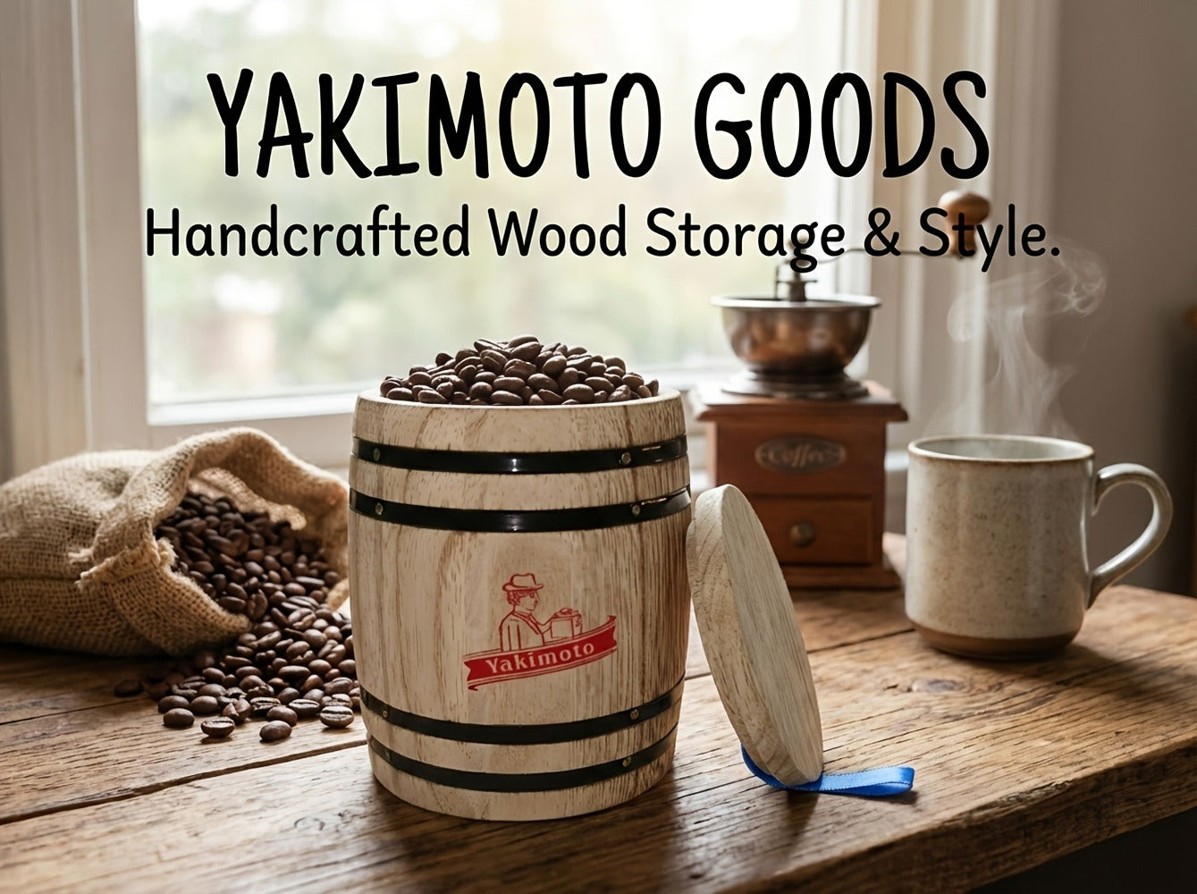 Wooden Barrel Storage Jar with Lid, Rustic Mini Desktop Organizer for Coffee Beans, Sugar, Candy