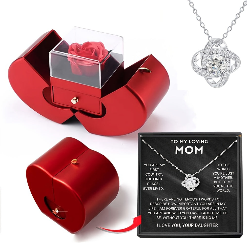 Preserved Real Rose Gift Box with I Love You in 100 Languages Necklace, Romantic Gifts for Girlfriend Wife Mom