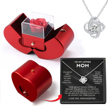 Preserved Real Rose Gift Box with I Love You in 100 Languages Necklace, Romantic Gifts for Girlfriend Wife Mom