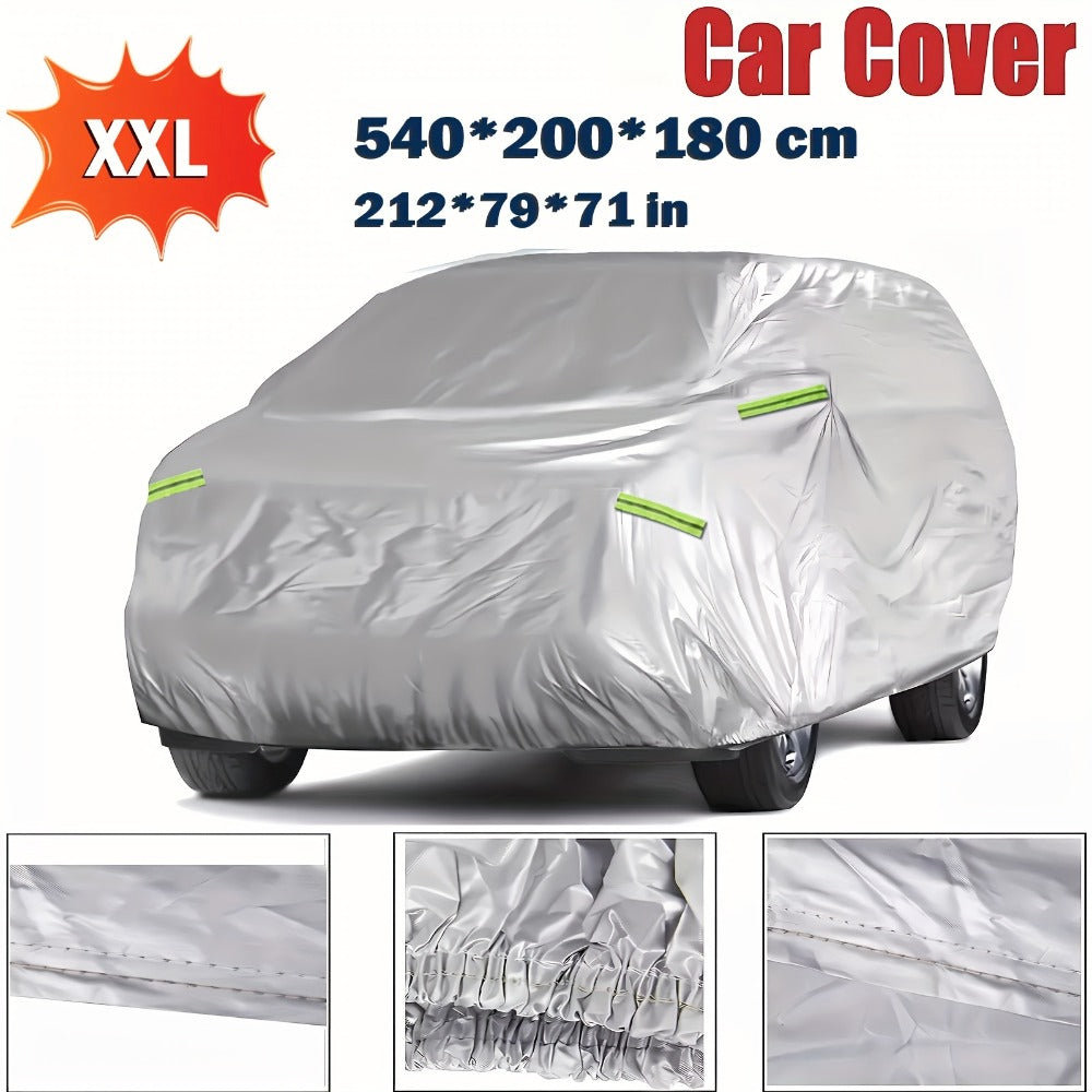 Silver XXL SUV Car Cover with Green Reflective Tabs, Elastic Hem and 540 x 200 x 180 cm Full-Body Fit