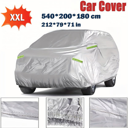 Silver XXL SUV Car Cover with Green Reflective Tabs, Elastic Hem and 540 x 200 x 180 cm Full-Body Fit