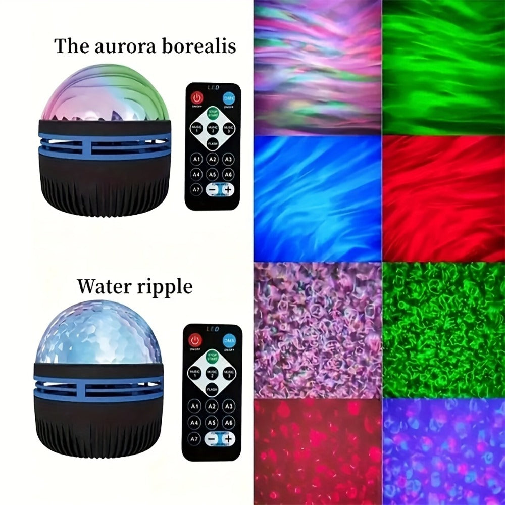 Multicolor LED Water Ripple Night Light USB Plug-and-Play with Remote Control, Color Changing Ambient Projection Lamp for Living Room