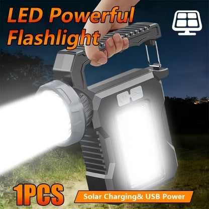 Solar Flashlight USB Rechargeable Ultra-Bright LED, 4 Lighting Modes Portable Solar Torch with Battery Indicator