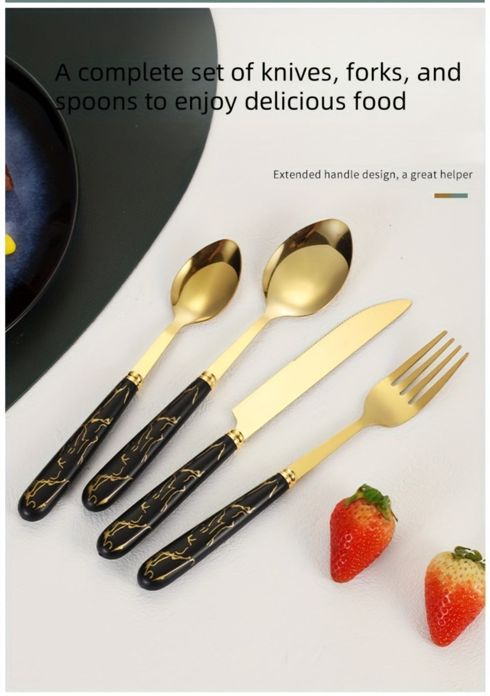 Stainless Steel Flatware Set 24pcs Marbled Handle Knives Forks Spoons with Gift Box & Storage Rack