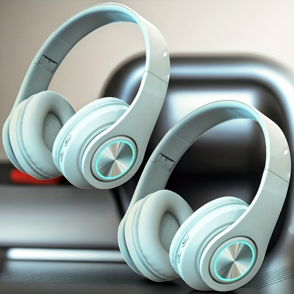 LED Light Over-Ear Wireless Headphones Deep Bass Subwoofer, Active Noise Cancelling Foldable Headset Bluetooth 5.3