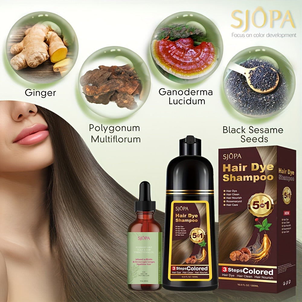 Natural Hair Dye Shampoo Kit 3-in-1 with Rosemary Oil & Squalane, Plant-Based Gray Hair Coverage