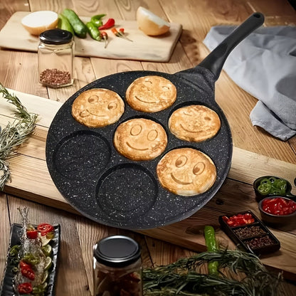 Non-Stick Pancake Pan 7-Hole Smiley Face, Fun Breakfast Egg & Bacon Frying Tray for Kids & Family