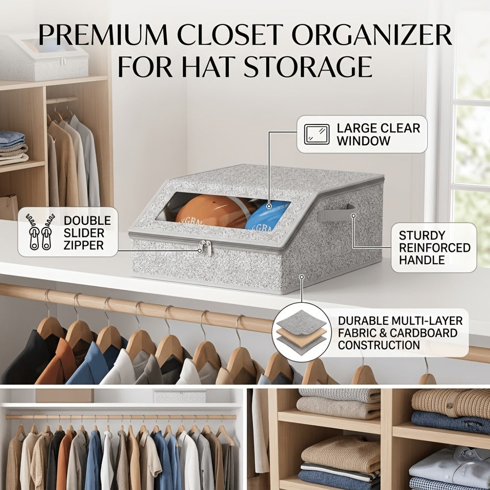 Baseball Cap Organizer for Closet, Large Hat Storage Box Holds 24 Ball Caps, Clear Window, Dustproof