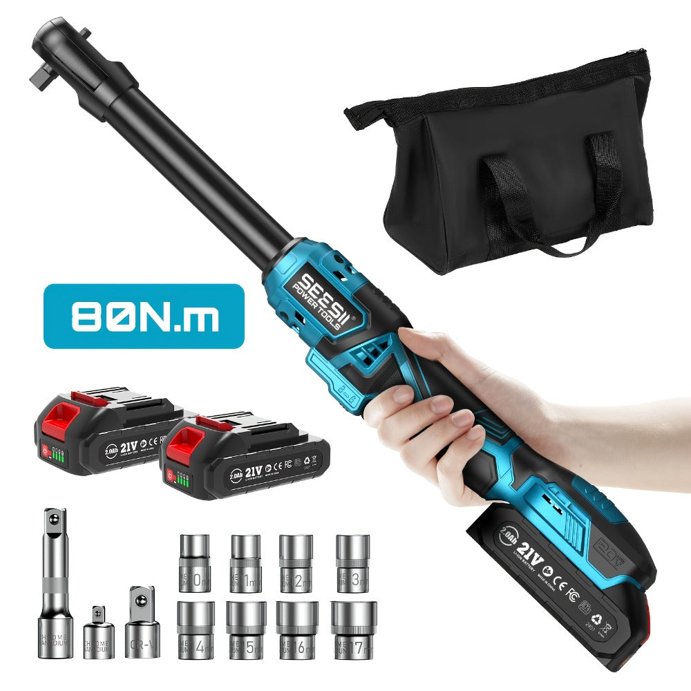 21V Power Ratchet Wrench Set 3/8'' Drive, 59 Ft-lbs 400 RPM Cordless Electric Ratchet, Variable Speed Trigger