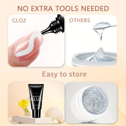 Nail Glue for Rhinestones 2pcs, LED Cured Gel Adhesive for 3D Charms, Gems & Bling Nail Art Decorations