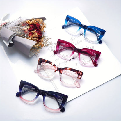Reading Glasses 4-Pack Cat-Eye Floral Gradient Frames with Metal Spring Hinges and 1.0x to 4.0x Options