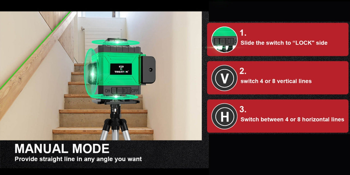 16-Line 4D Laser Level 360° Self-Leveling Cross Line Laser with Rechargeable Battery, Professional Rotary Laser for Construction