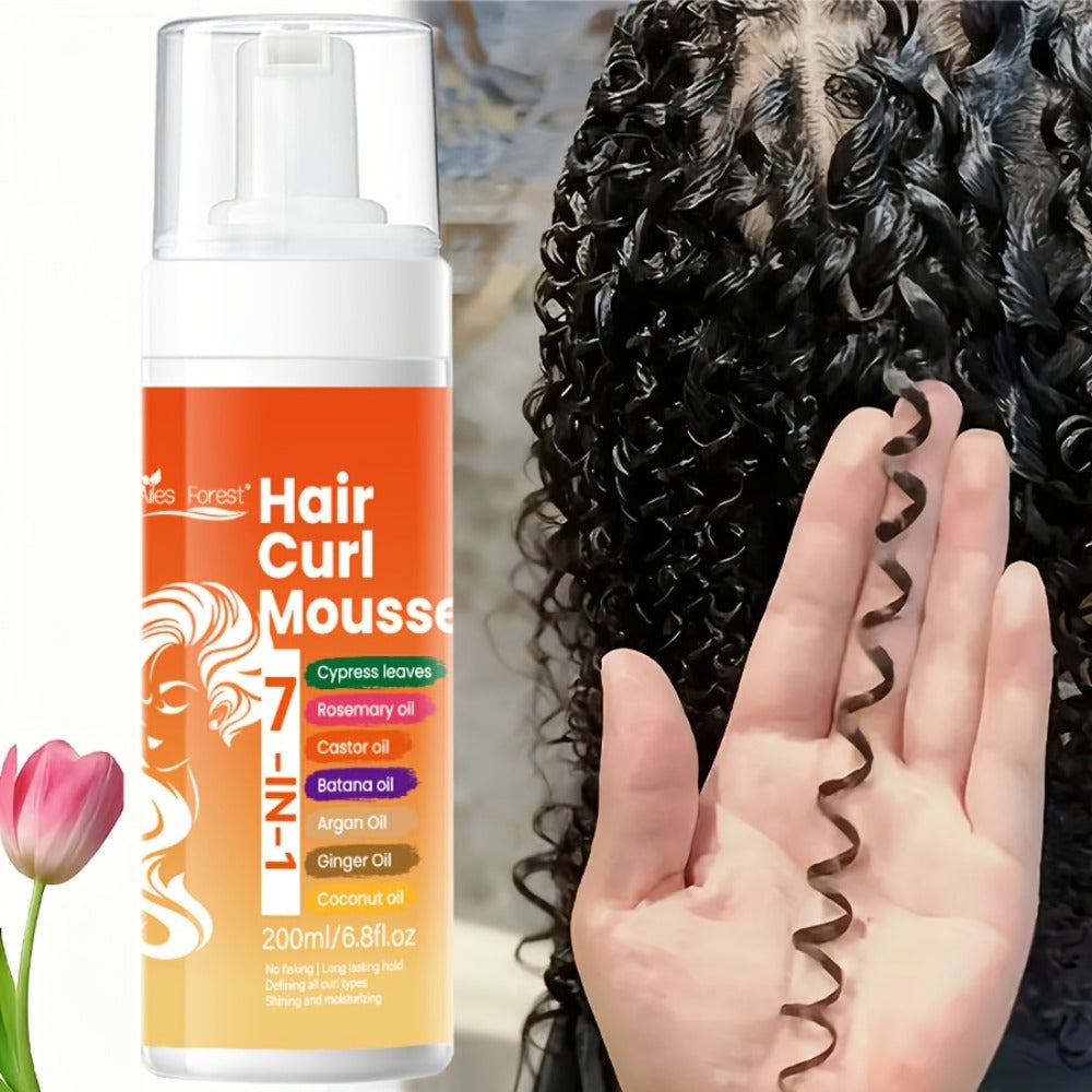 Curl Defining Hair Foam Mousse 200ml Smoothing Styling for Natural Fluffy Elastic Curls, Frizz Control for Wavy Coily Hair