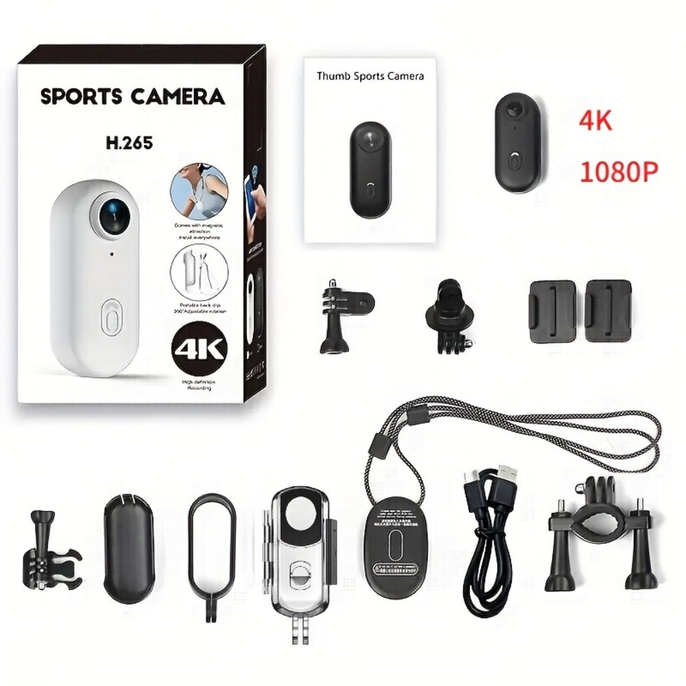H265-Labeled Thumb Action Camera with 1080P or 4K Options, Magnetic Mount and Three Accessory Bundles