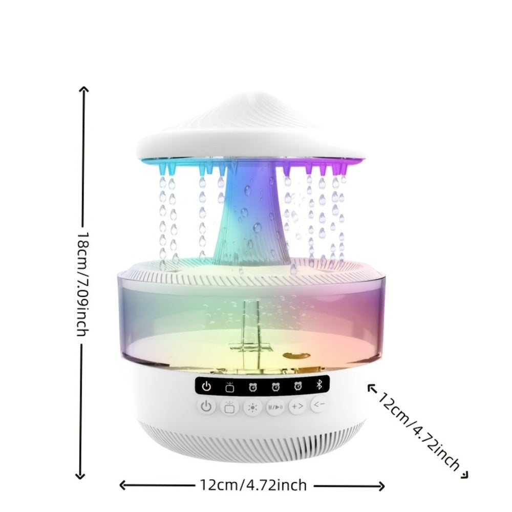 Cool Mist Humidifier with 7-Color Night Light Raindrop Music Design Dual Mist Output 26dB Ultra-Quiet 24H Operation Visible Water Level
