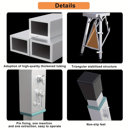 Adjustable Folding Scaffolding Work Platform, Portable Drywall Bench Step Ladder with Anti-Slip Feet & Safety Lock