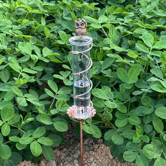 Rain Gauge | Owl Garden Art Metal Frame Outdoor Yard with Cleaning Brush