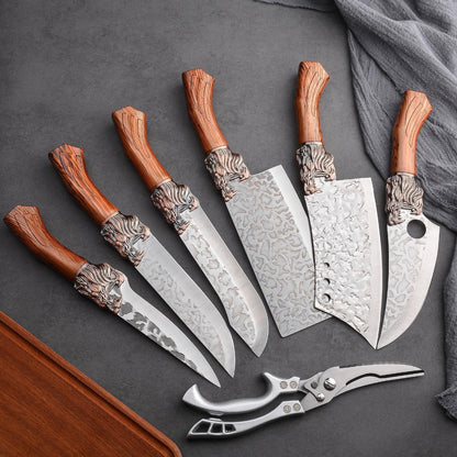 Kitchen Knife Set Professional Forged Chef Knife Set Full Tang Blades with Poultry Shears for Home Cooking, Dining and Outdoor Meals