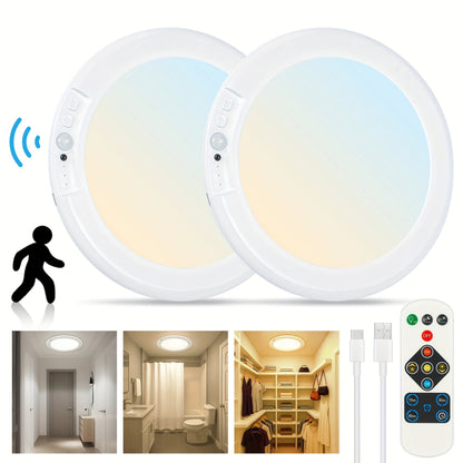 Rechargeable LED Ceiling Light with Motion Sensor, Remote Control Dimmable, 3 Color Temps 3000K/4500K/6500K
