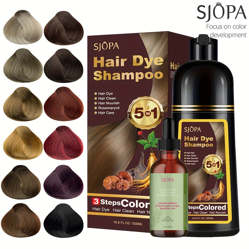 Natural Hair Dye Shampoo Kit 3-in-1 with Rosemary Oil & Squalane, Plant-Based Gray Hair Coverage
