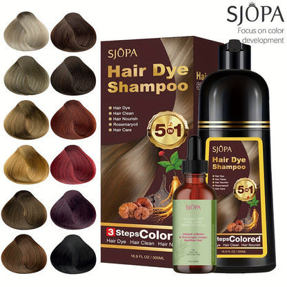 Natural Hair Dye Shampoo Kit 3-in-1 with Rosemary Oil & Squalane, Plant-Based Gray Hair Coverage