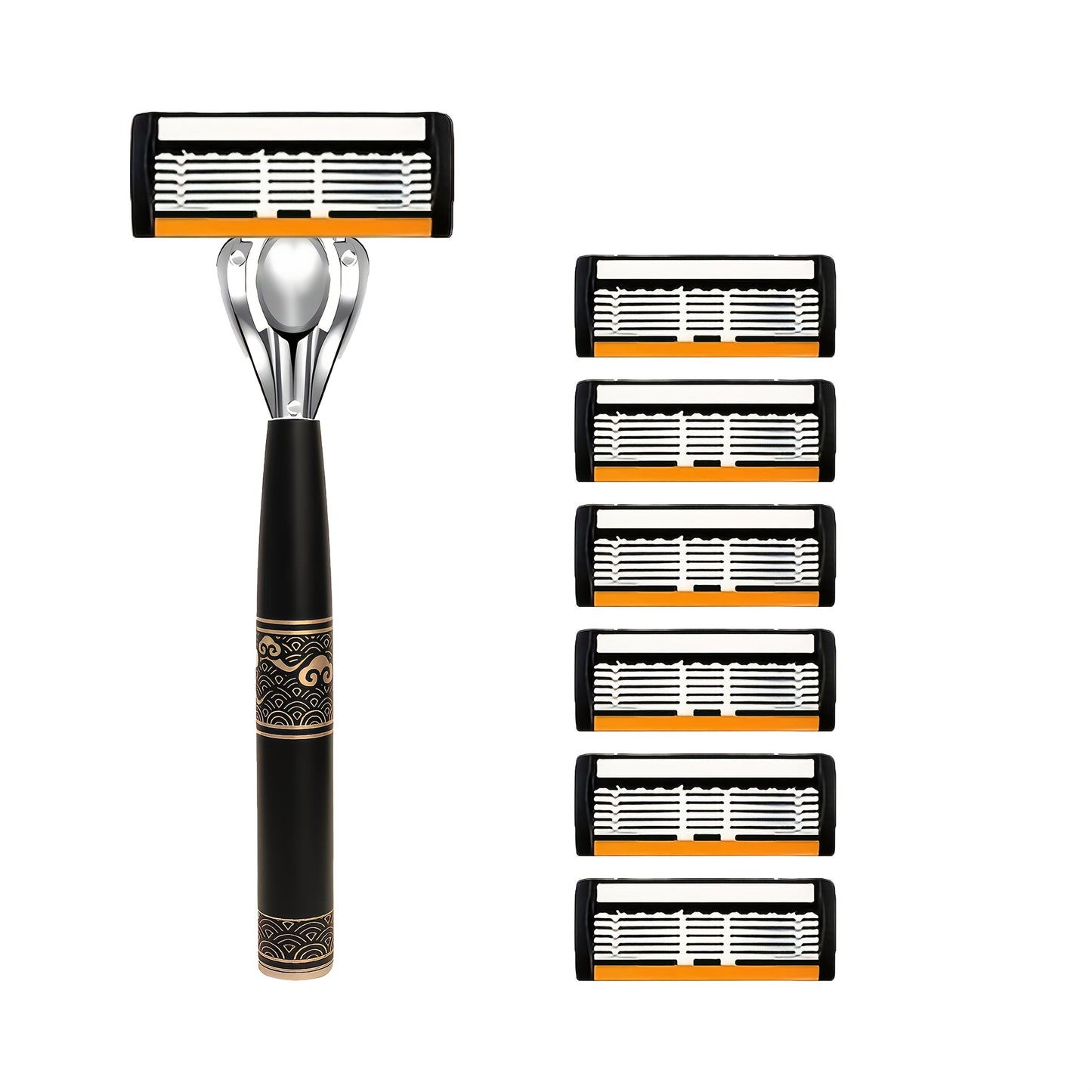 Men's Razor 6-Layer Blade Refill Kit with Handle Smooth Precise Shaving – Multiple Options 6 12 24 30 36 Blades Cartridge Razor