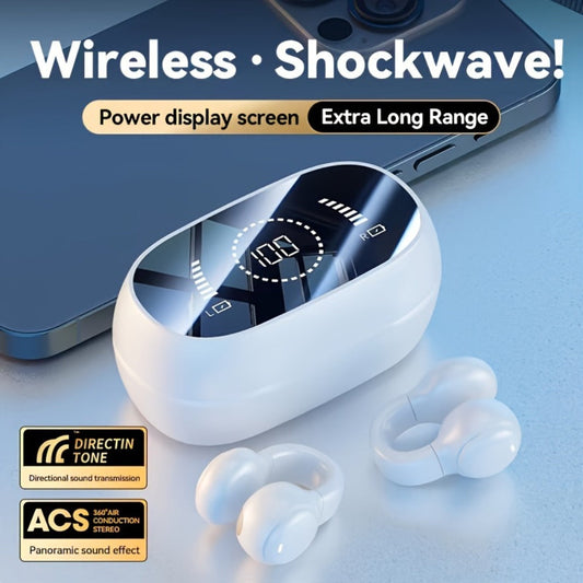 Open-Ear Clip Earbuds with Digital-Display Charging Case in Black or Beige Checkout Options