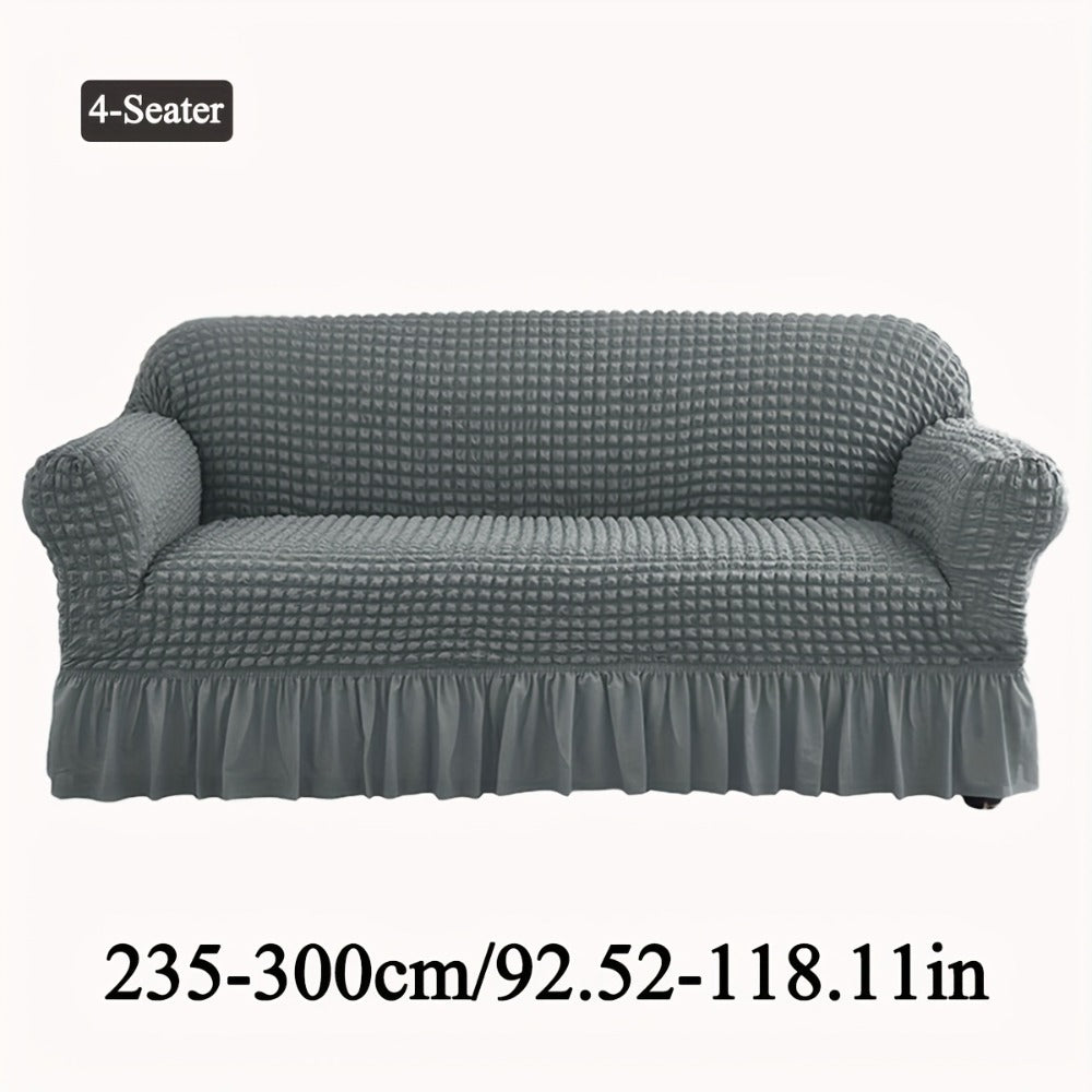 Seersucker Sofa Slipcover Elastic Band Closure Pet-Friendly All-Purpose Sofa Cover for Living Room Home Decor Protection