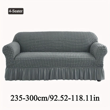 Seersucker Sofa Slipcover Elastic Band Closure Pet-Friendly All-Purpose Sofa Cover for Living Room Home Decor Protection