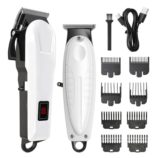 Hair Clippers & Trimmers White One-, Two- or Three-Piece Set with LCD Displays, USB-C Charging and Guide Combs