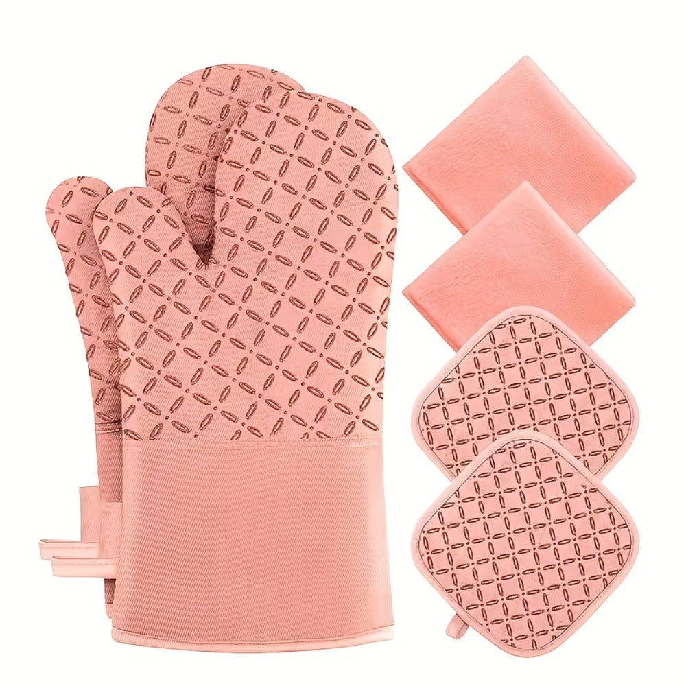 Oven Mitts and Pot Holders Set 6 Piece Heat Resistant Kitchen Gloves Cooking Mitts with Potholder