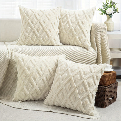Luxury Faux Wool Pillow Covers 18x18 Set of 4 Boho Soft Plush Decorative Cushion Cases with Zipper for Couch Sofa Living Room