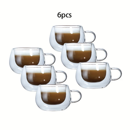 Double Wall Glass Coffee Cups with Handle Insulated Transparent Borosilicate Espresso for Entryways, Bedrooms and Living Spaces