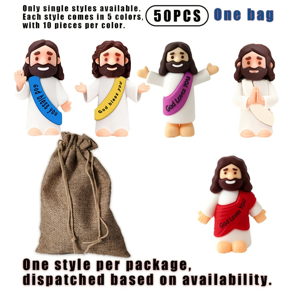Bulk Mini Jesus Statue Set 50/100/150pcs – Religious Figurine Decorations 5 Assorted Colors, Vase Filler Home Decor Party Favors Christian