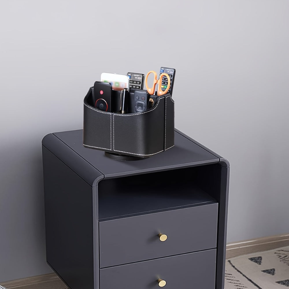 Rotating Faux Leather Remote Control Caddy with Five Compartments, Six Color or Pattern Options and 7.5-Inch Width