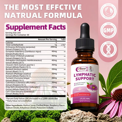 Lymphatic Health Drops 11-in-1 with Echinacea Elderberry Astragalus Burdock Root Dandelion Red Clover 2.03oz